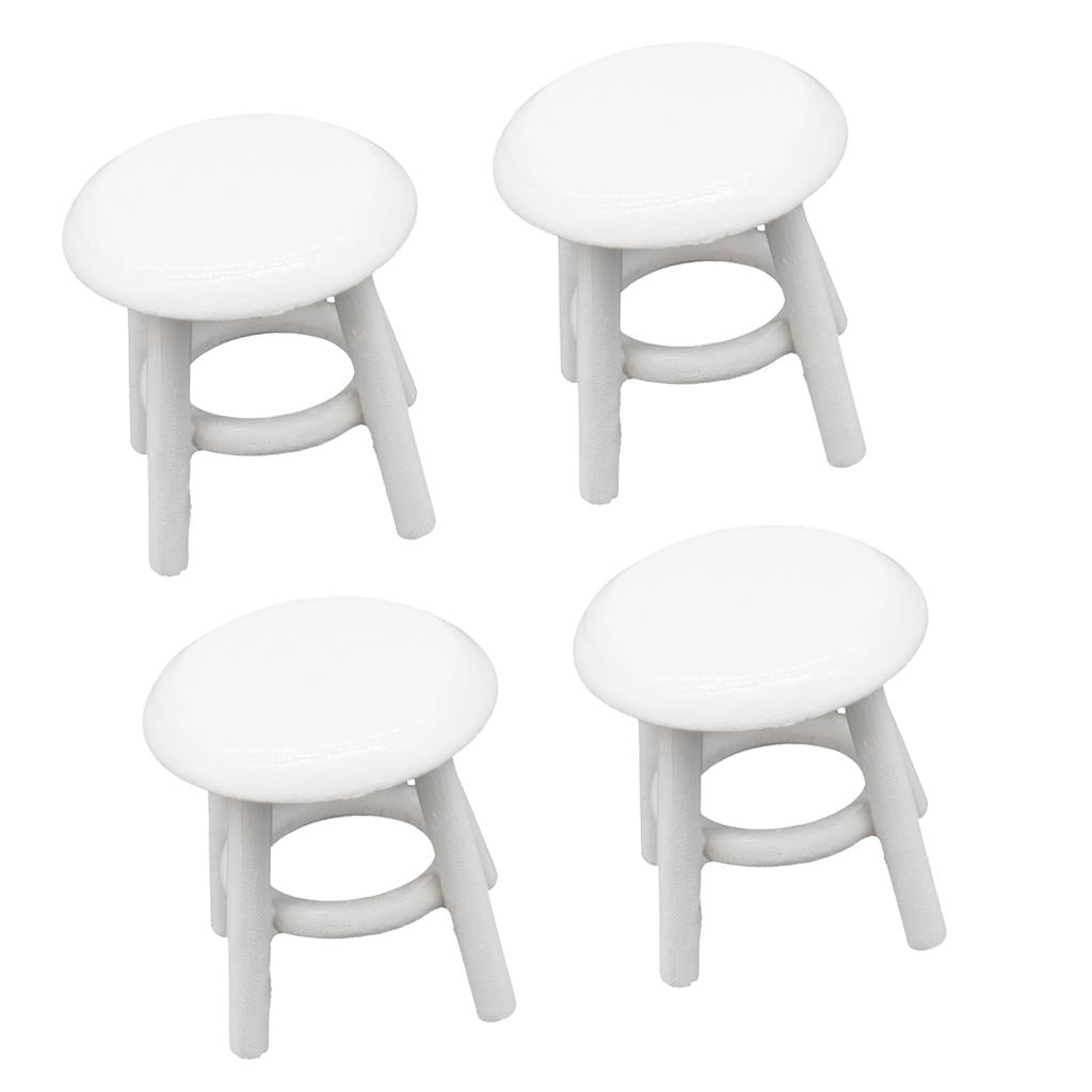4 Set 1/12 Dollhouse Miniature Furniture Wood Stool Chair Room Garden Decor