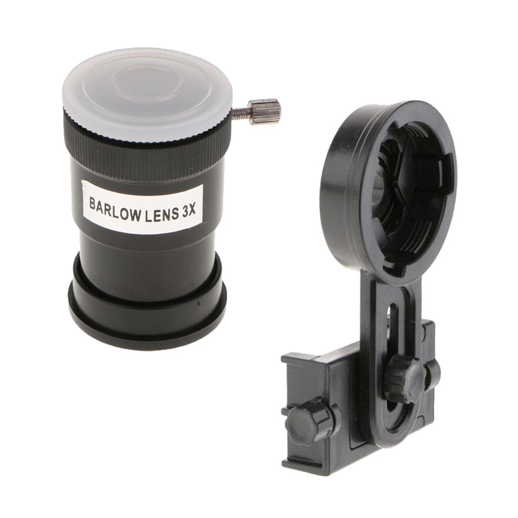 Barlow Lens Eyepiece 3X for Celestron&Mobile Phone Telescope Adapter Mount