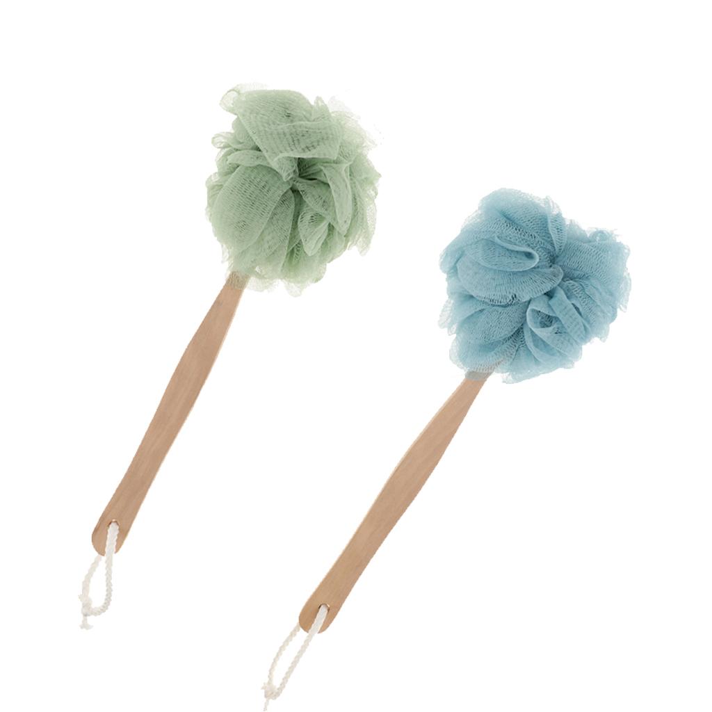 2 Piece Long Handle Shower Puff Pouf Sponge Exfoliating Mesh Brush Scrubber
