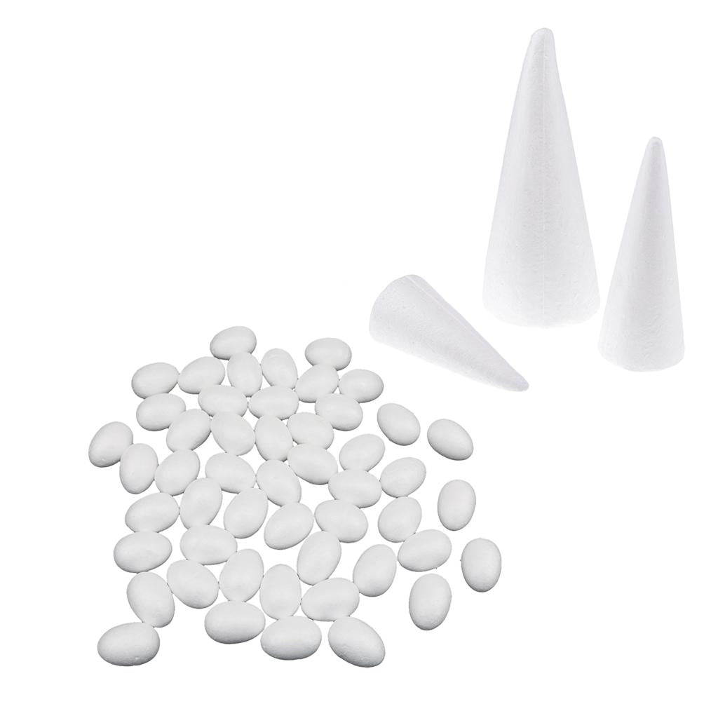 53x Cone/Egg Shape Styrofoam Foam Ornament for Handmade DIY Modelling Crafts