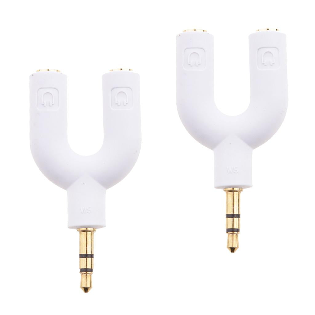 2 Pieces 3.5mm Double Jack Y Audio Splitter Earphone Headphone Adapter White