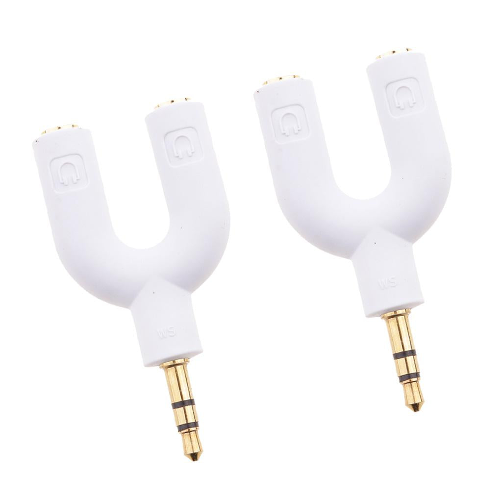 2 Pieces 3.5mm Double Jack Y Audio Splitter Earphone Headphone Adapter White