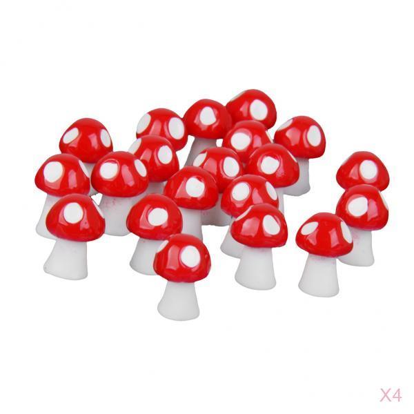 80pcs Miniature Dollhouse Bonsai Fairy Garden Landscape Mushroom Decor Red