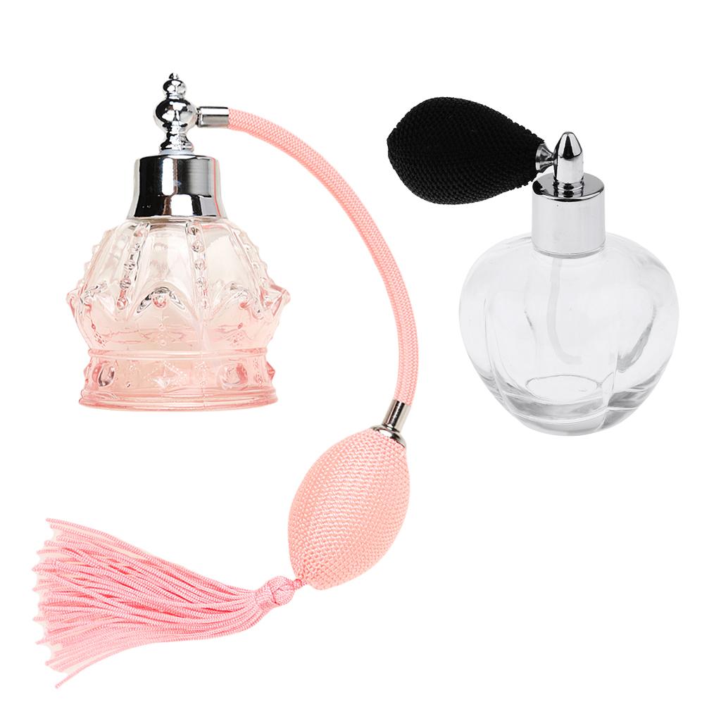 2Pieces Vintage Crystal Perfume Bottle Bulb Tassel Spray Atomizer 100ml Gift
