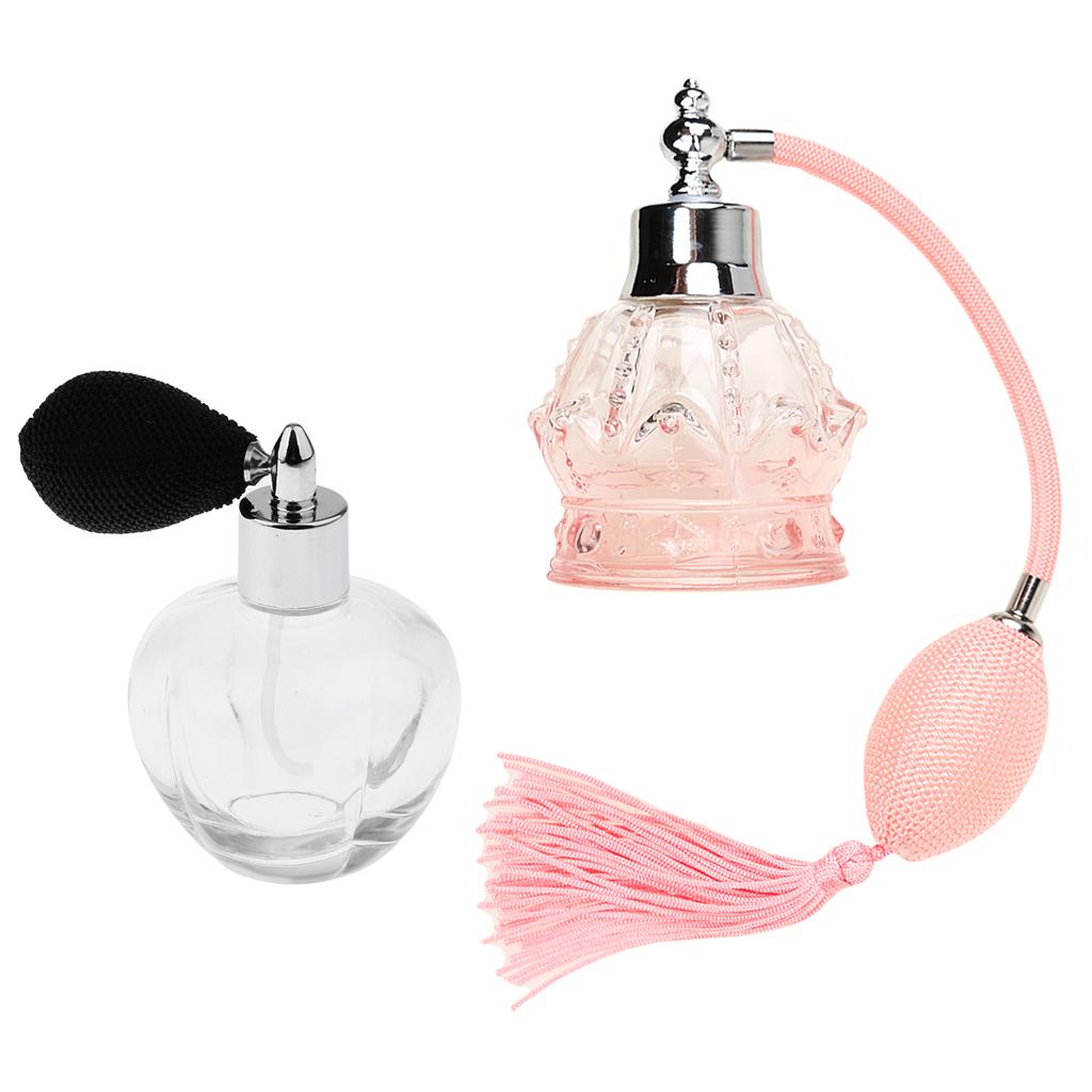 2Pieces Vintage Crystal Perfume Bottle Bulb Tassel Spray Atomizer 100ml Gift