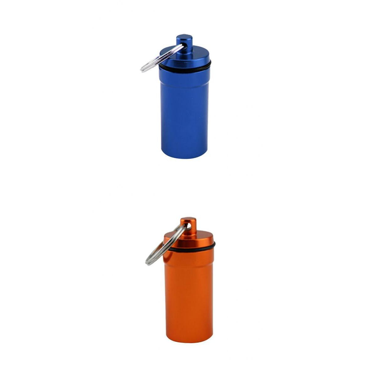 2 Pieces Sealed Waterproof Alloy Pill Medicine Box Container Bottle Keychain