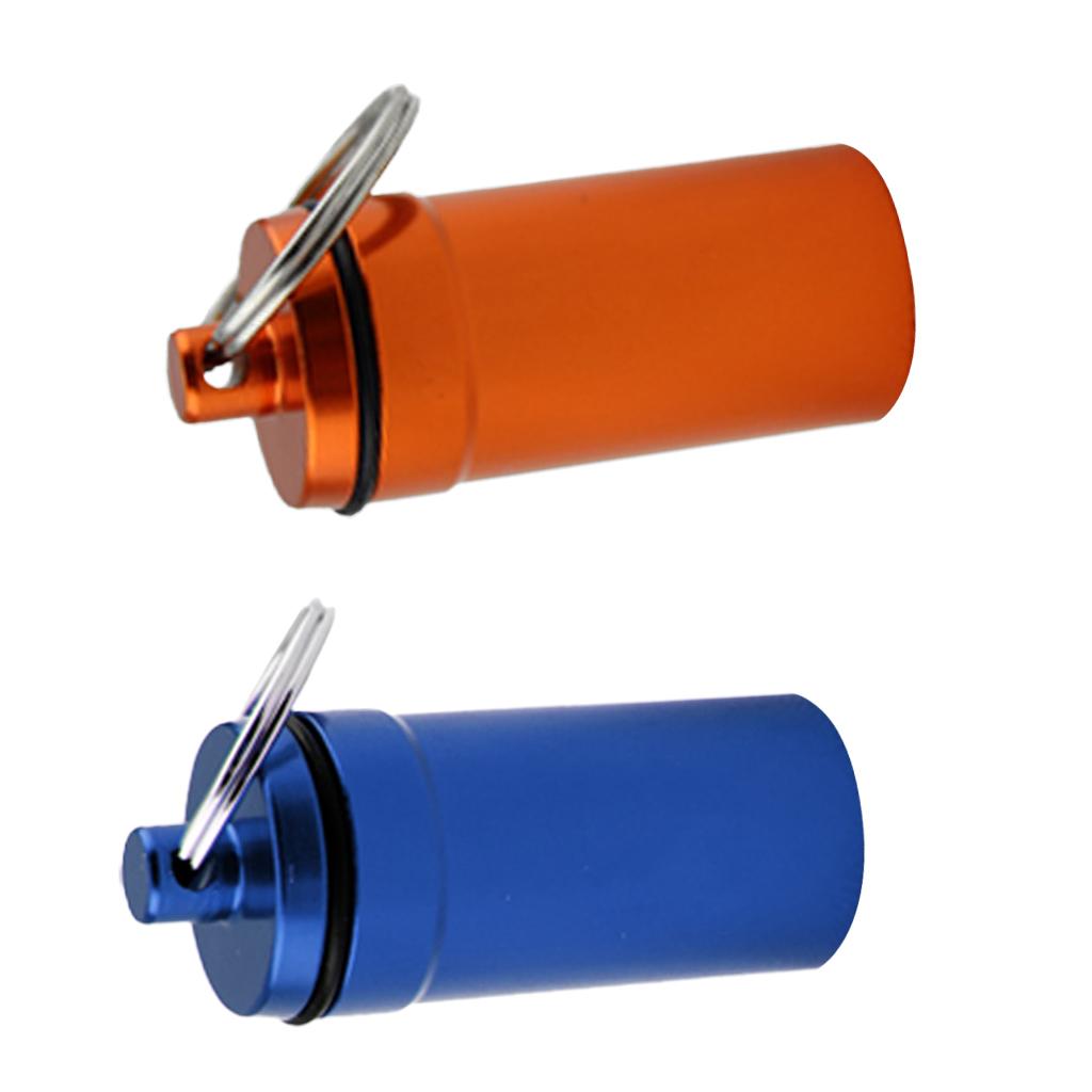 2 Pieces Sealed Waterproof Alloy Pill Medicine Box Container Bottle Keychain