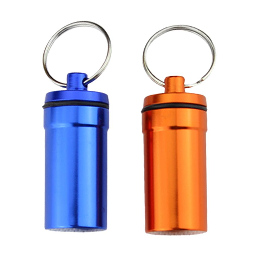 2 Pieces Sealed Waterproof Alloy Pill Medicine Box Container Bottle Keychain