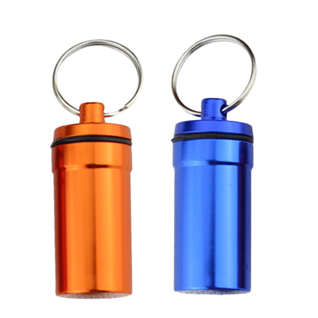 2 Pieces Sealed Waterproof Alloy Pill Medicine Box Container Bottle Keychain