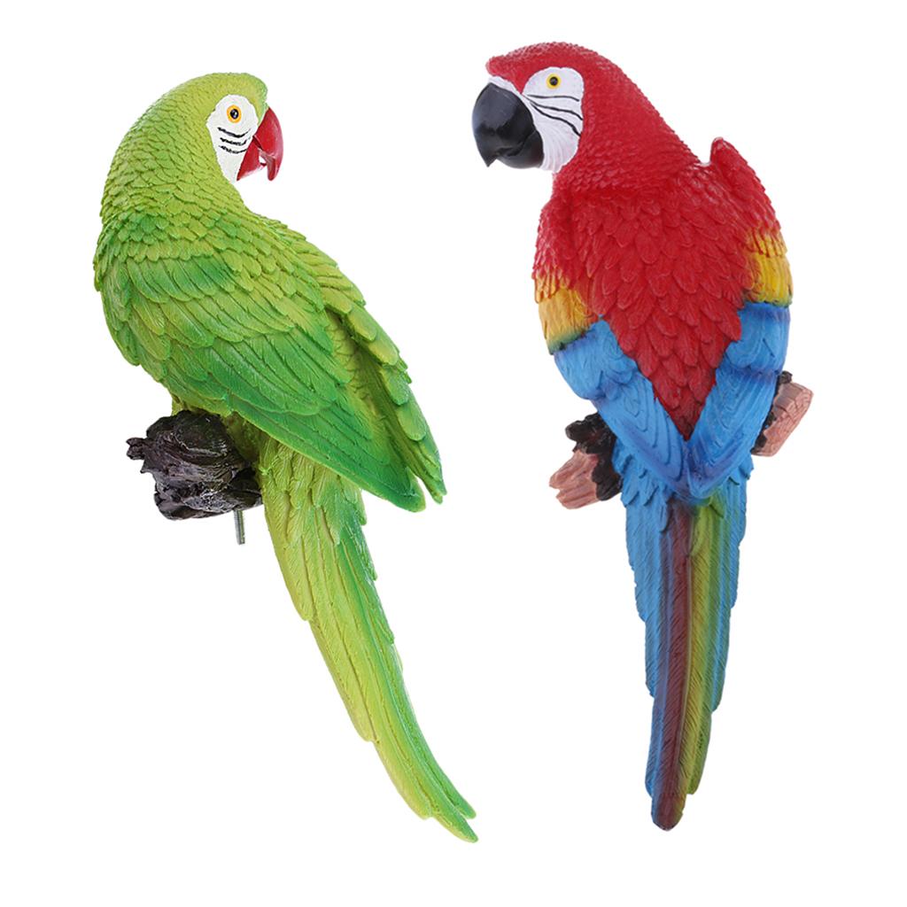 2PCS Realistic Animal Parrot Figure for Home Garden Statues Lawn Decor