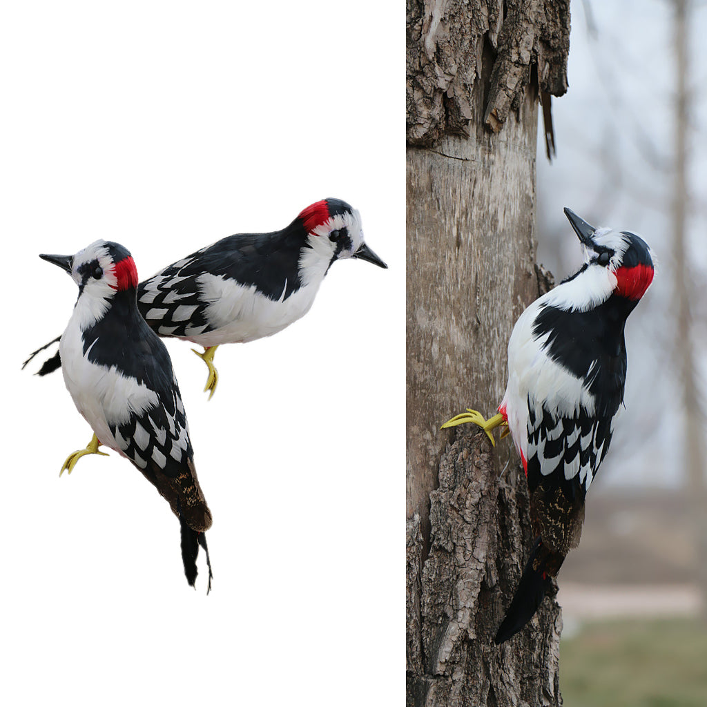 2PCS Realistic Artificial Feather Animal Woodpecker Garden Figurine Decor