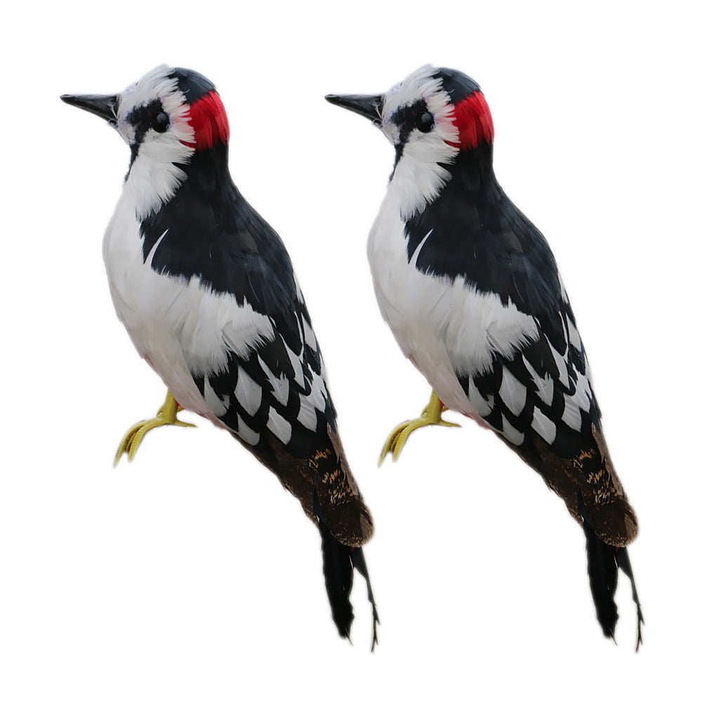 2PCS Realistic Artificial Feather Animal Woodpecker Garden Figurine Decor