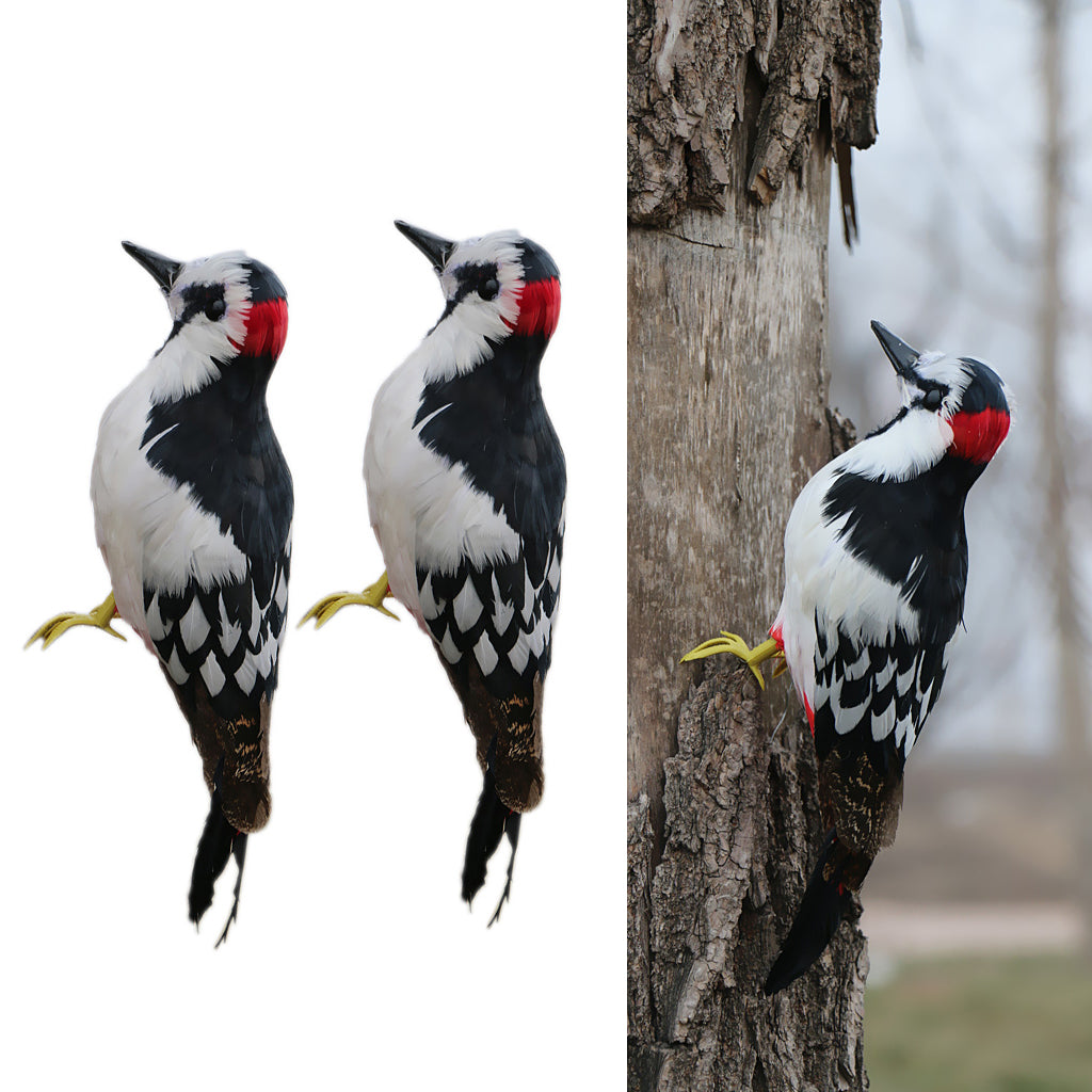 2PCS Realistic Artificial Feather Animal Woodpecker Garden Figurine Decor