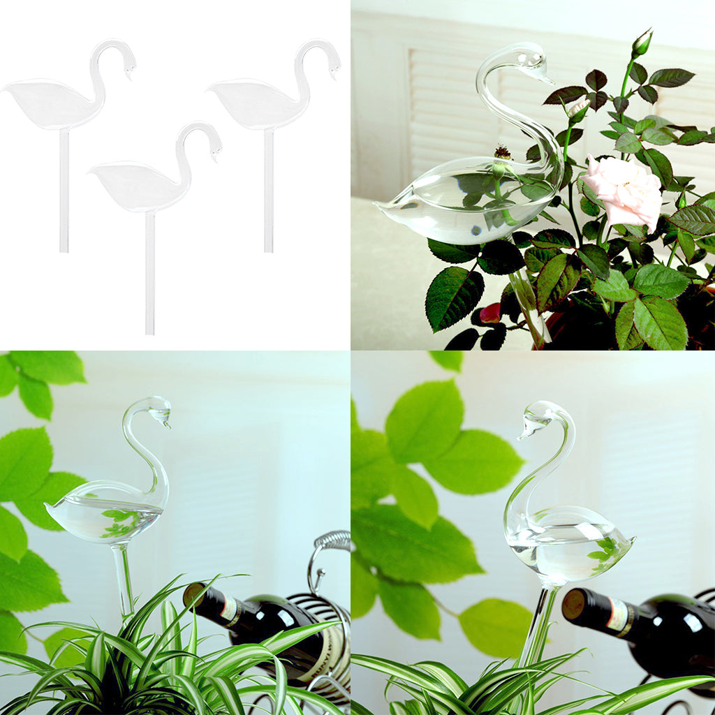 3 Piece Automatic Swan Shape Glass Watering Device for Garden Flower Plant
