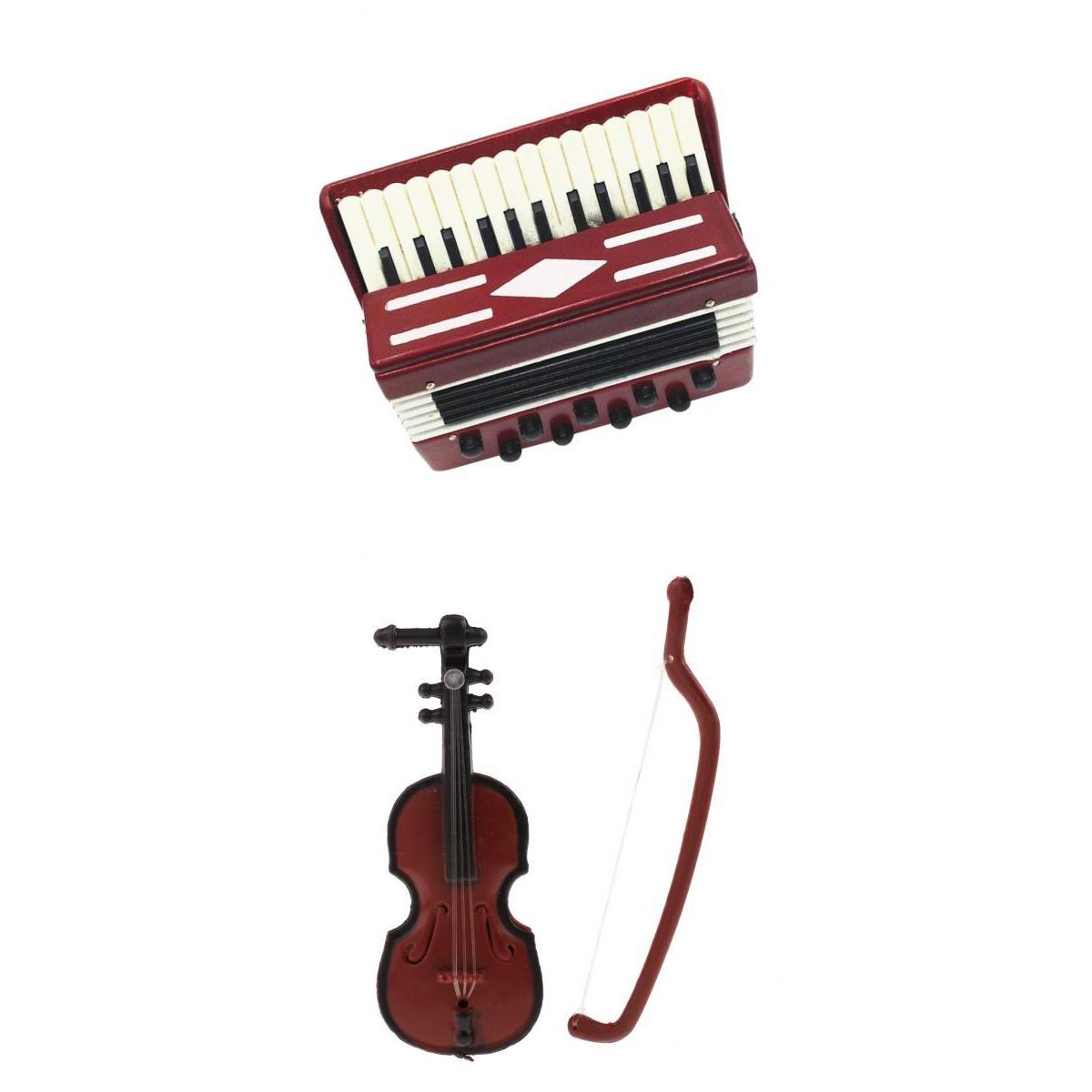 1/12 Dollhouse Miniature Musical Instrument Violin Accordion Model Accessory