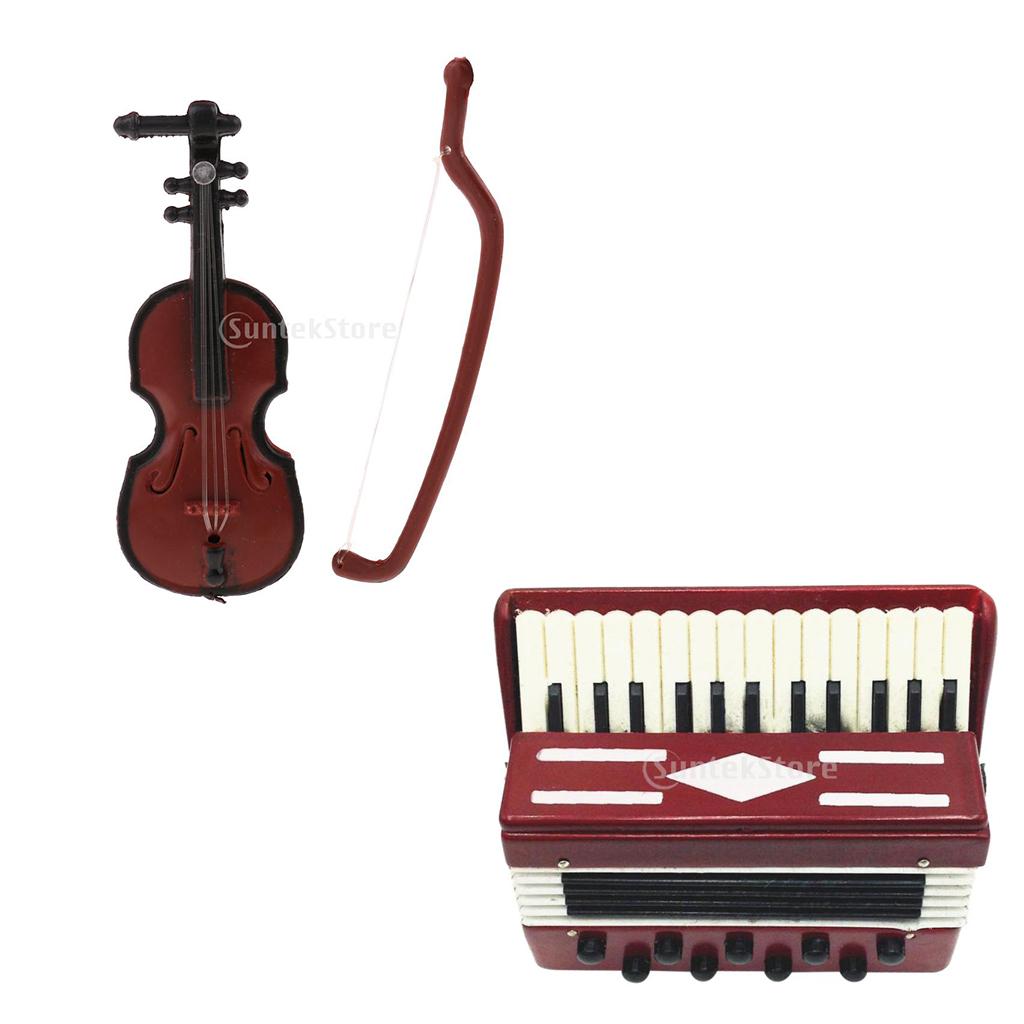 1/12 Dollhouse Miniature Musical Instrument Violin Accordion Model Accessory