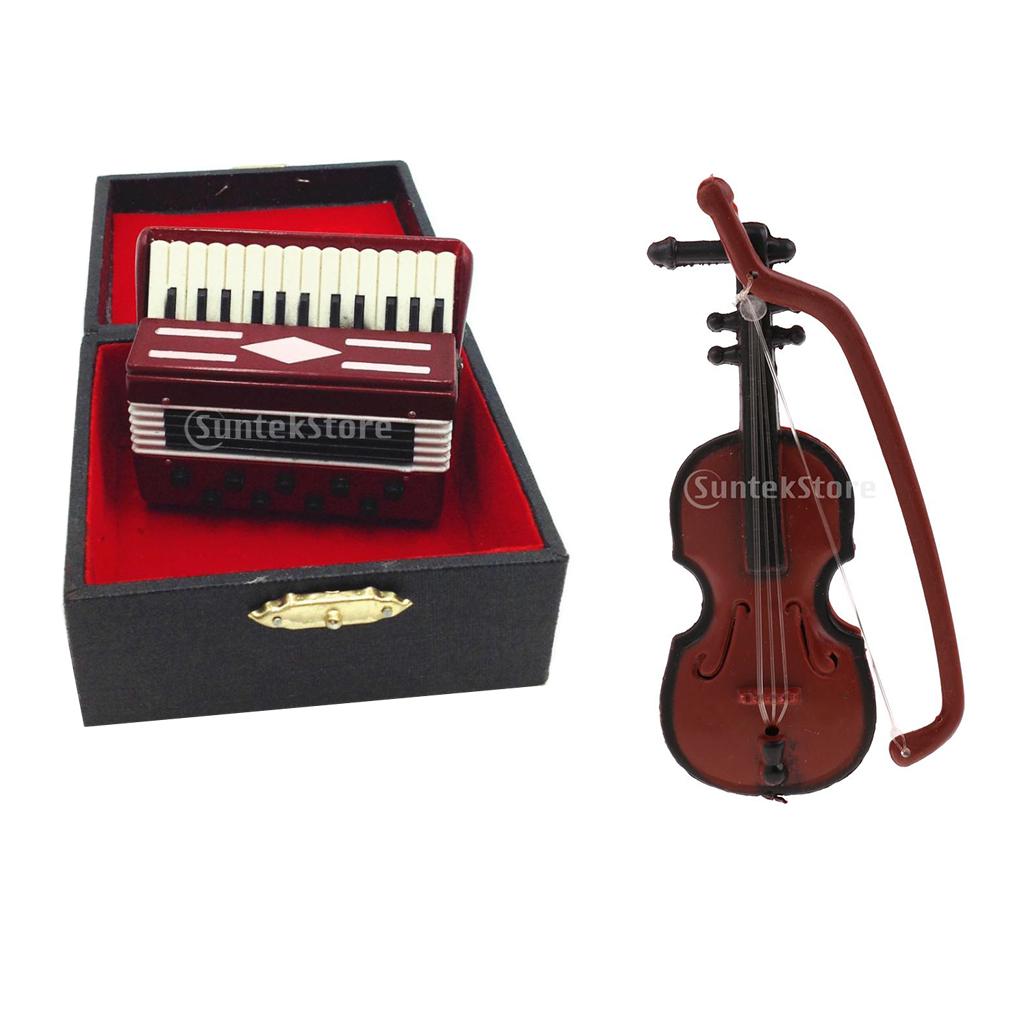 1/12 Dollhouse Miniature Musical Instrument Violin Accordion Model Accessory