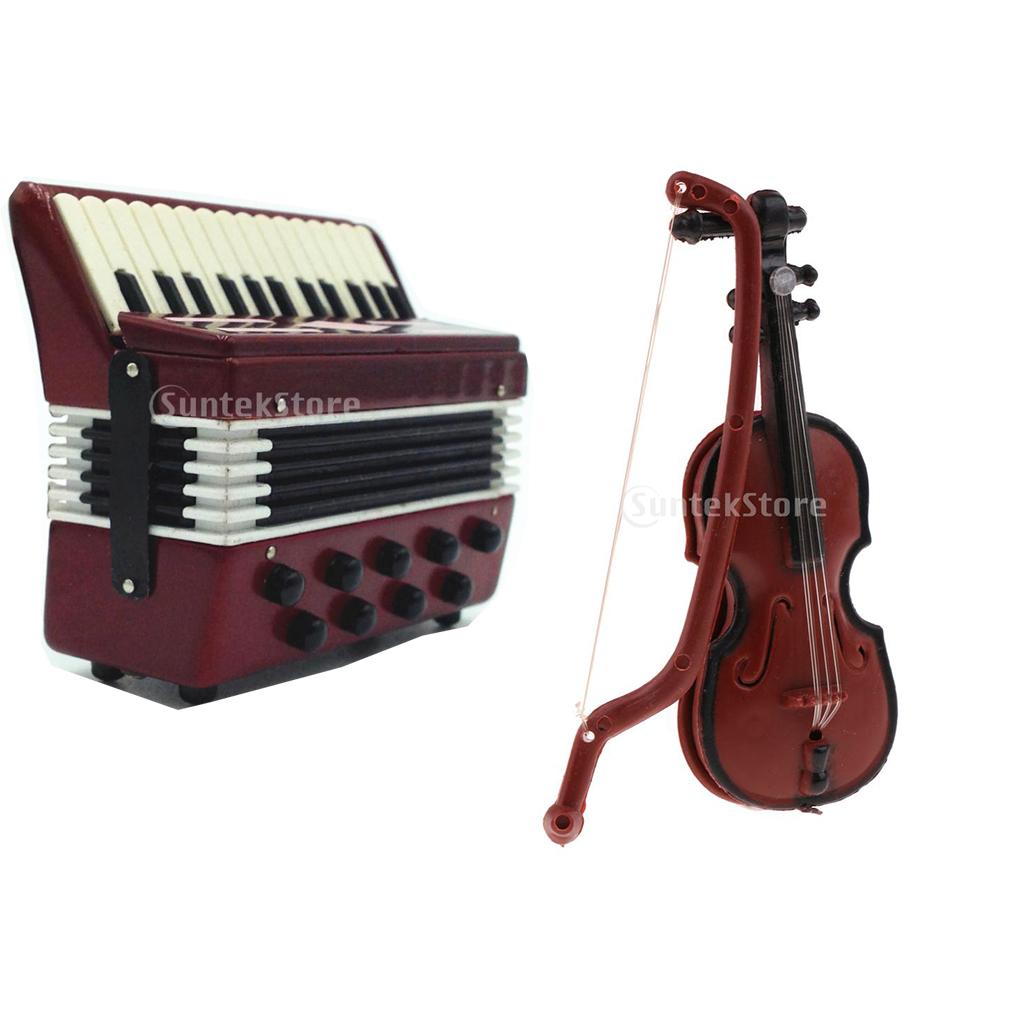 1/12 Dollhouse Miniature Musical Instrument Violin Accordion Model Accessory