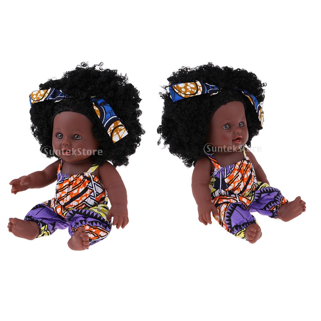2pcs 30cm Real Life Baby Girl Doll Vinyl African Newborn Infant in Clothes