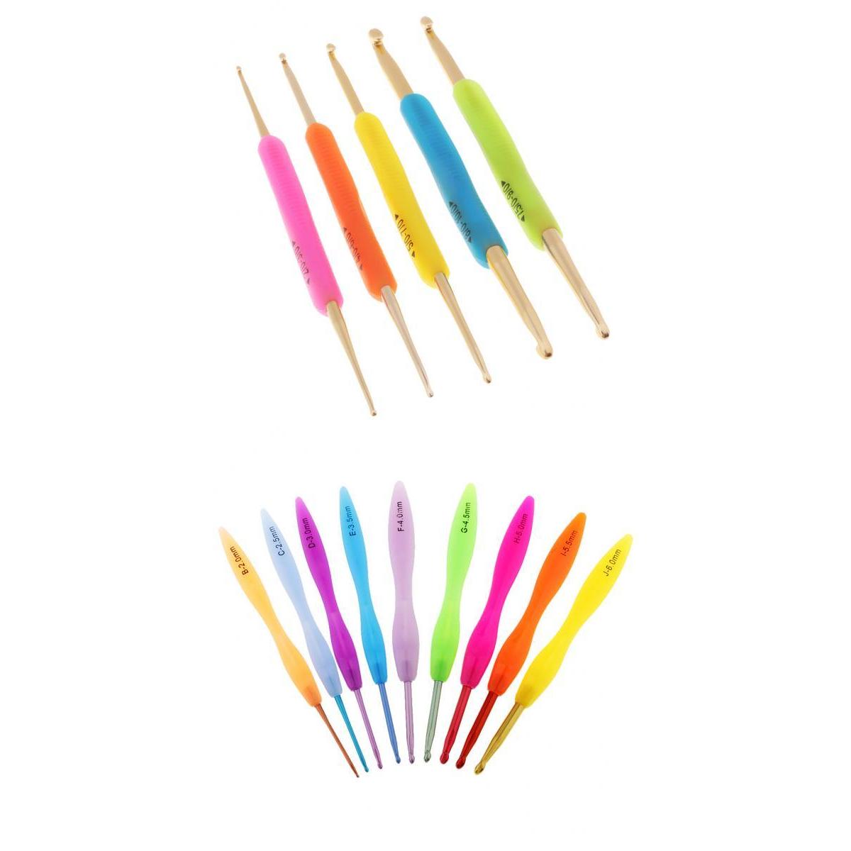 14Pcs/lot Aluminum Crochet Hook With Plastic Grip Knitting Weaving Needles