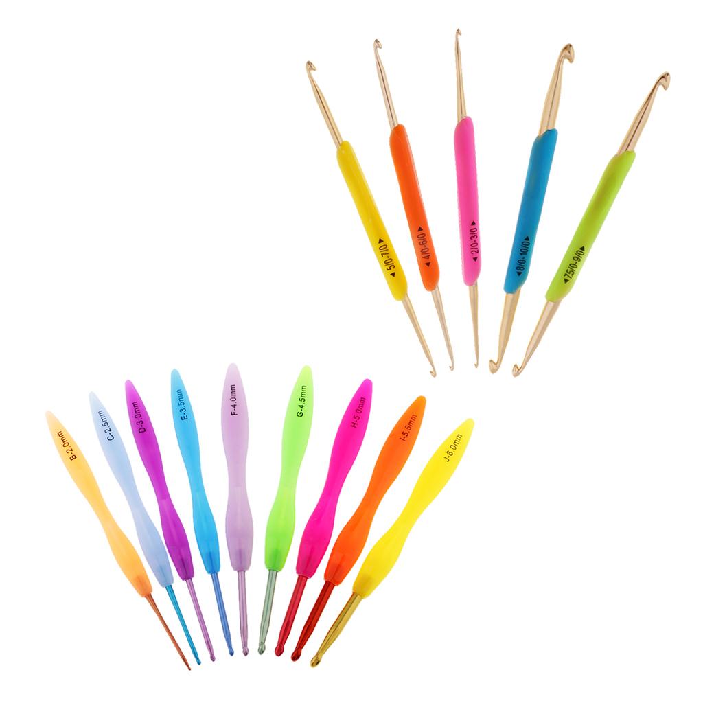 14Pcs/lot Aluminum Crochet Hook With Plastic Grip Knitting Weaving Needles