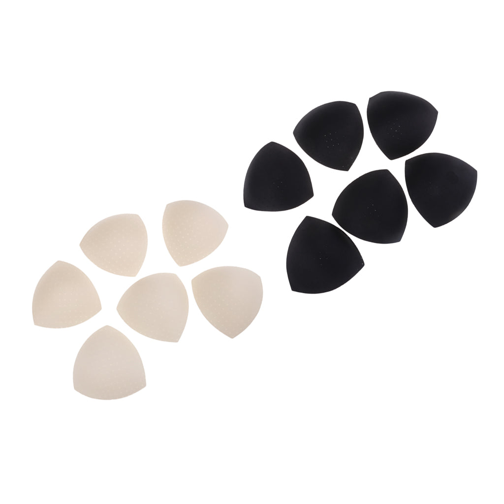 6 Pairs Triangle Sew In Insert Foam Soft Cup Removable Padded Beige & Black