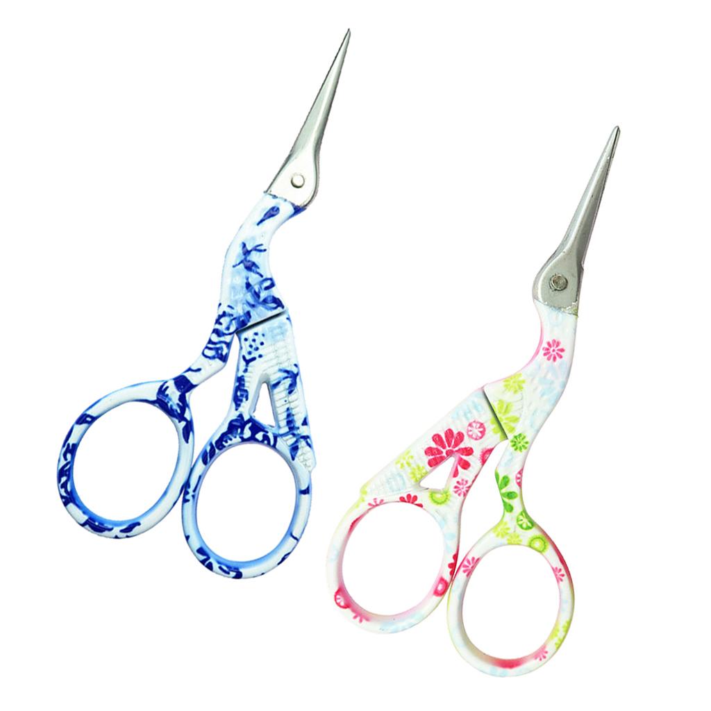 2Pcs Vintage Crane Shape Steel Scissors Embroidery Shears Crafts Sewing Tool