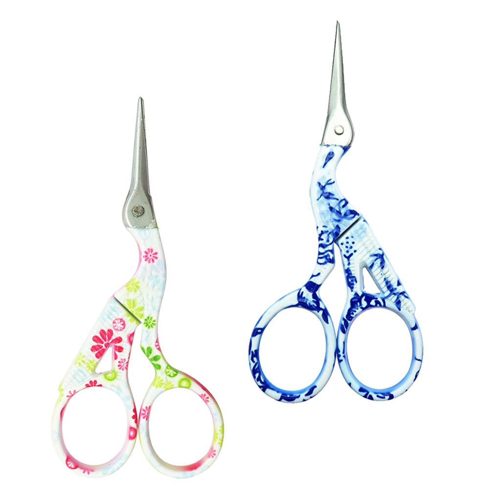 2Pcs Vintage Crane Shape Steel Scissors Embroidery Shears Crafts Sewing Tool