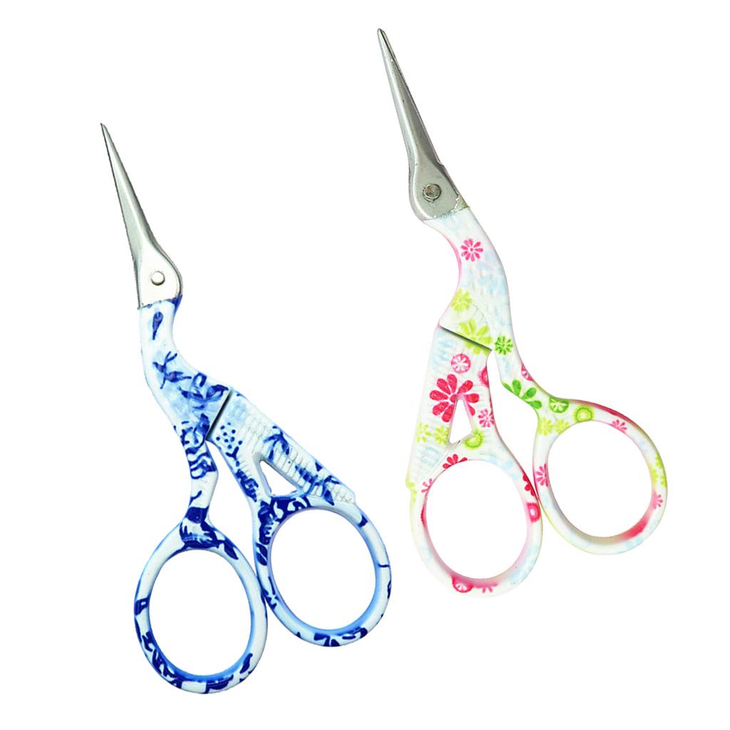 2Pcs Vintage Crane Shape Steel Scissors Embroidery Shears Crafts Sewing Tool