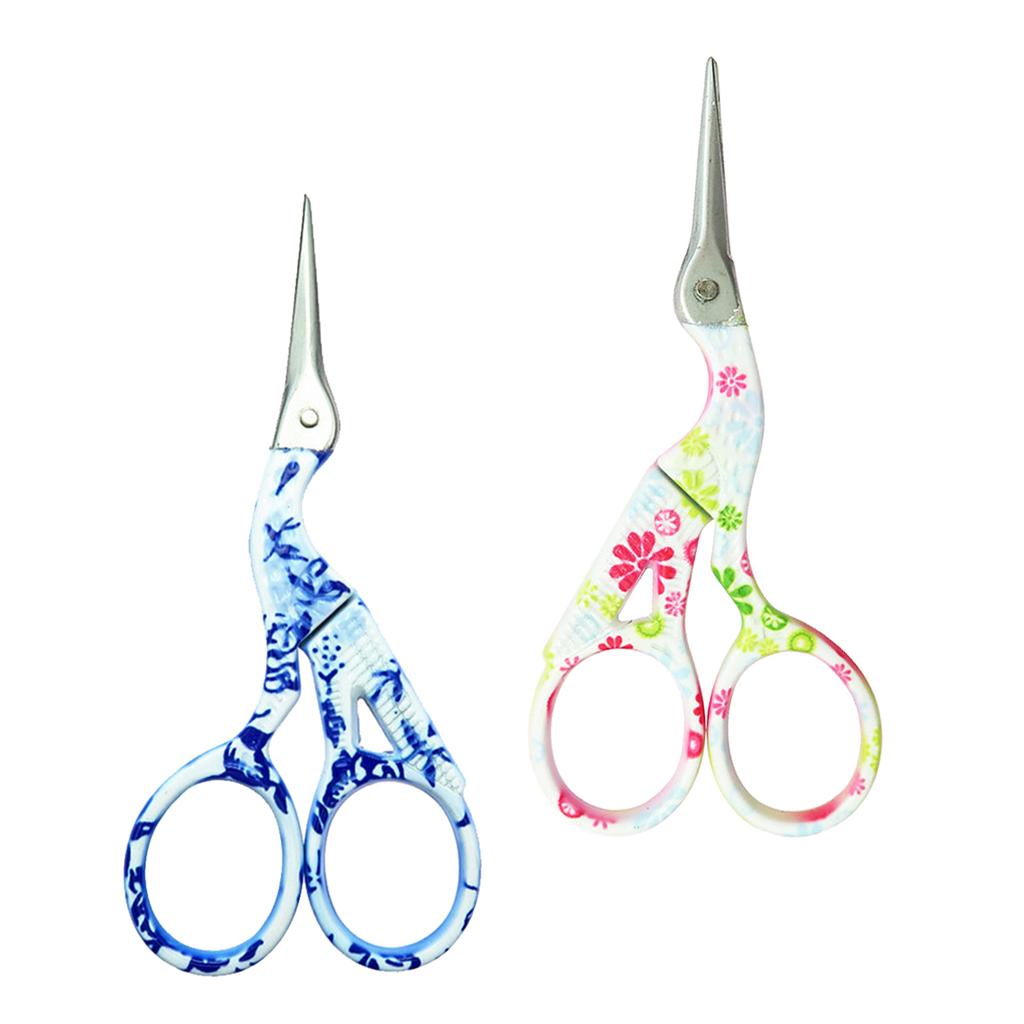 2Pcs Vintage Crane Shape Steel Scissors Embroidery Shears Crafts Sewing Tool