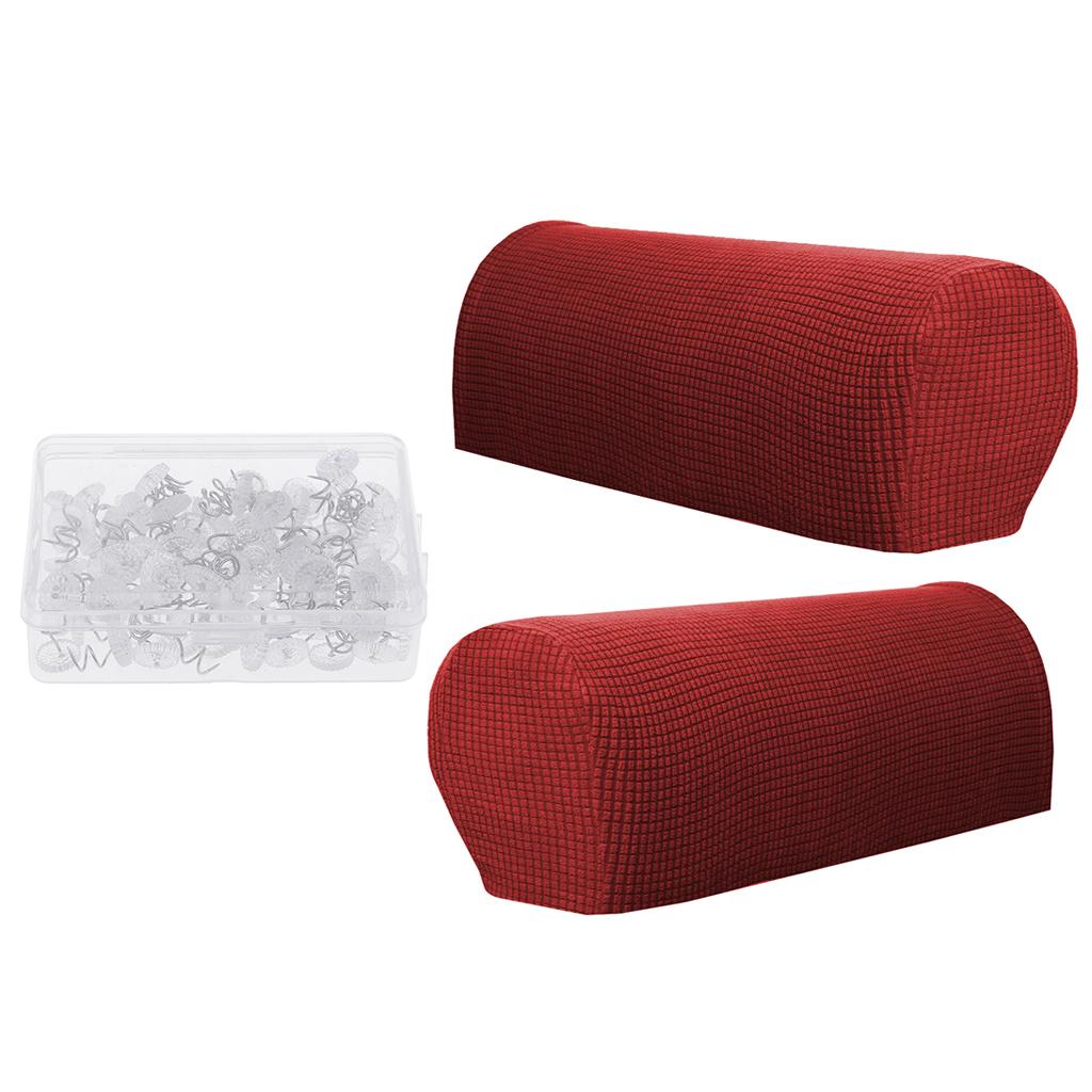 1 Pair Flannel Sofa Armrest Covers with 100 Pieces Bed Skirt Pins Burgundy