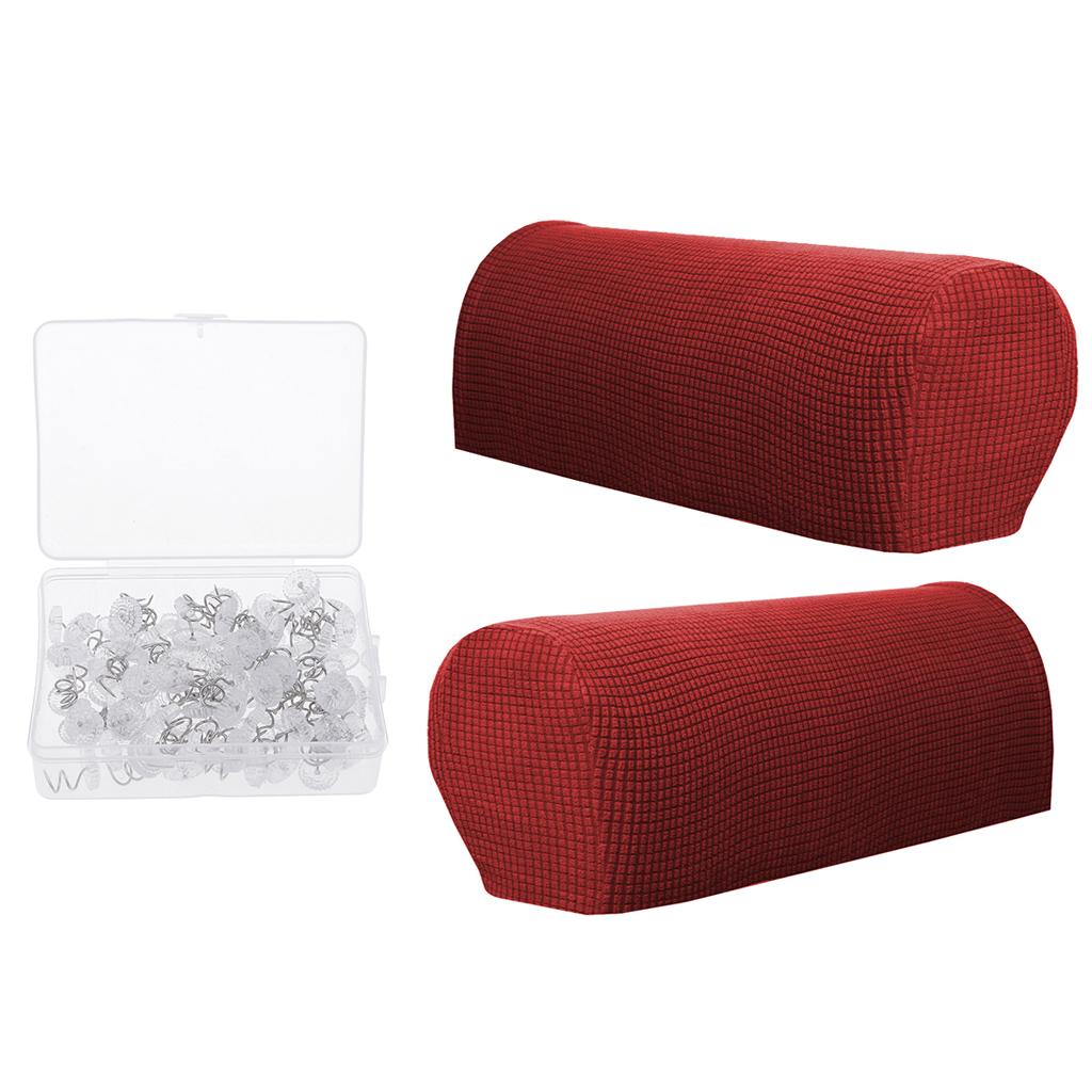 1 Pair Flannel Sofa Armrest Covers with 100 Pieces Bed Skirt Pins Burgundy