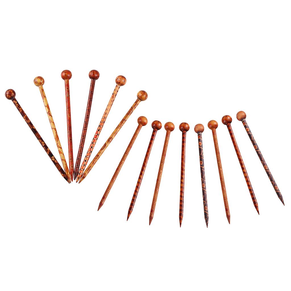 14 Pcs Retro Print Wooden Hairpin Needle Headdress Jewelry Accessories 13 cm