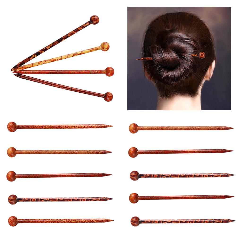 14 Pieces Retro Wooden Hairpin Woman Hair Stick Headdress Jewelry Craft 13cm