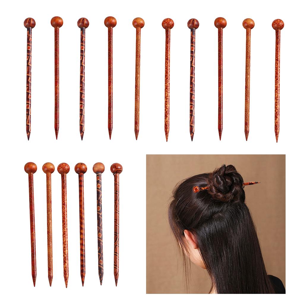 16 Pieces Retro Wooden Hairpin Woman Hair Stick Headdress Jewelry Craft 13cm