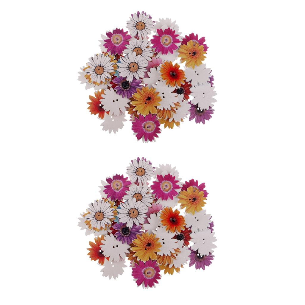 100 Pieces Daisy Shape Wooden 2-holes Buttons for Crafts Scrapbooking 25mm
