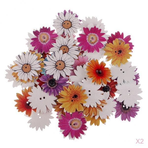 100 Pieces Daisy Shape Wooden 2-holes Buttons for Crafts Scrapbooking 25mm