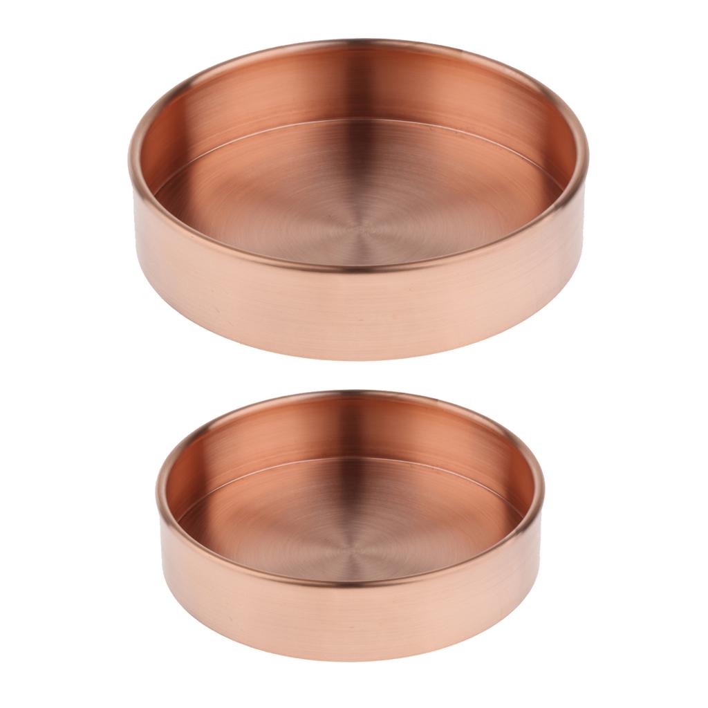2Pcs Round Copper Desktop Storage Tray Plate Organizer Photo Props 10cm&14cm