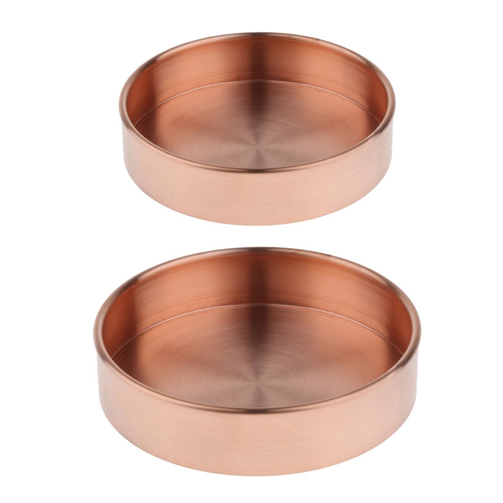 2Pcs Round Copper Desktop Storage Tray Plate Organizer Photo Props 10cm&14cm