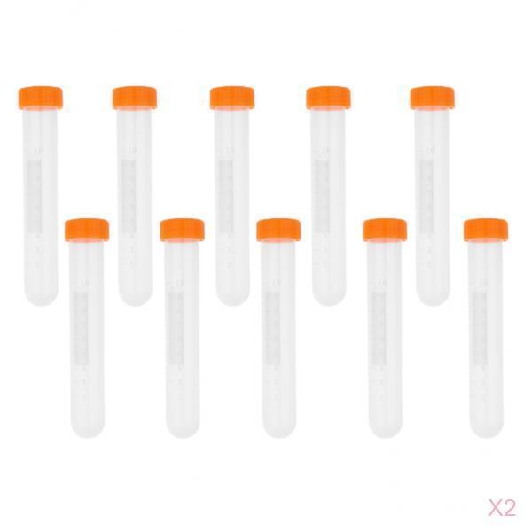 20Pcs Plastic Graduated Cylinder Centrifuge Tube Laboratory Test w/ Lid 10ml