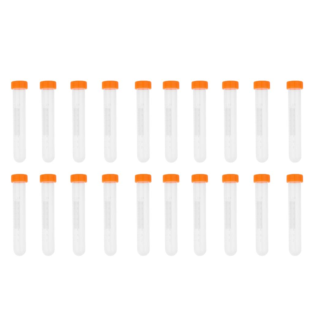 20Pcs Plastic Graduated Cylinder Centrifuge Tube Laboratory Test w/ Lid 10ml