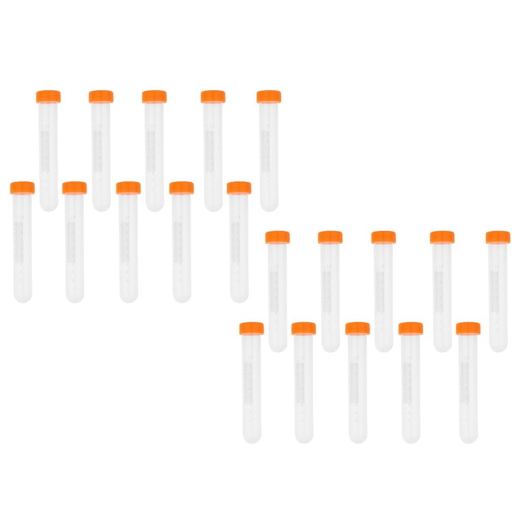 20Pcs Plastic Graduated Cylinder Centrifuge Tube Laboratory Test w/ Lid 10ml