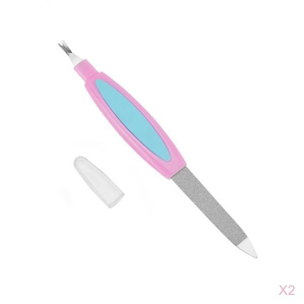 2x Dual Head Nail Buffer Cuticle Pusher For Polishing Nails Salon Manicure