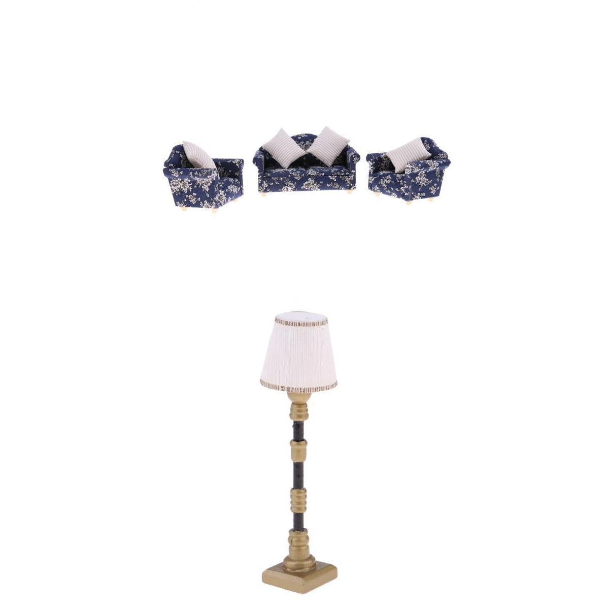 1/12 Dollhouse Miniature Furniture Sofa Couch Cushions & Floor Lamp Light