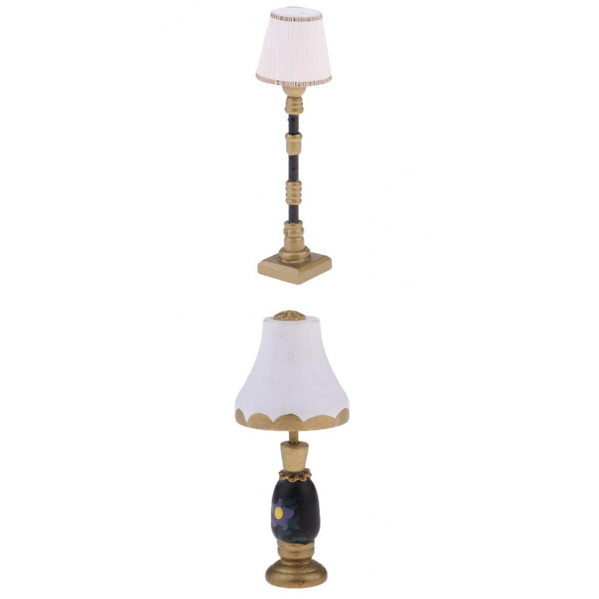 1/12 Dollhouse Miniature Furniture Floor Lamp & Table Lamp Light Model