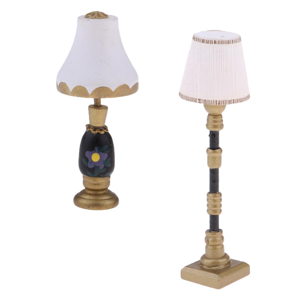 1/12 Dollhouse Miniature Furniture Floor Lamp & Table Lamp Light Model