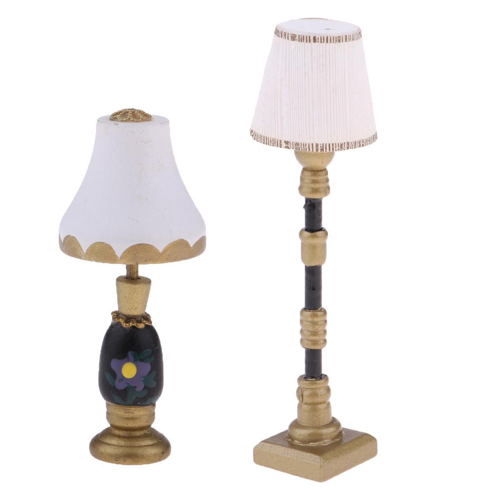 1/12 Dollhouse Miniature Furniture Floor Lamp & Table Lamp Light Model