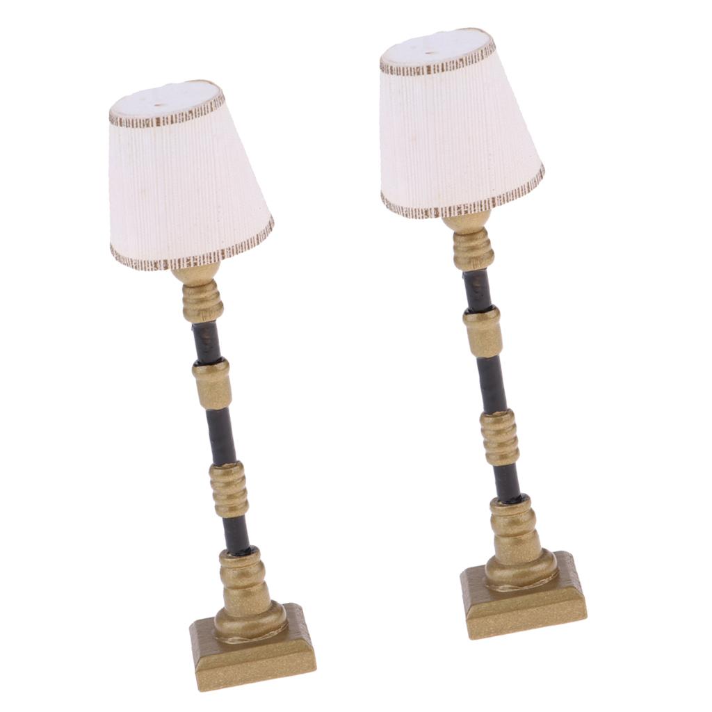 2Pcs 1/12 Dollhouse Miniature Furniture White Lampshade Floor Lamp Light