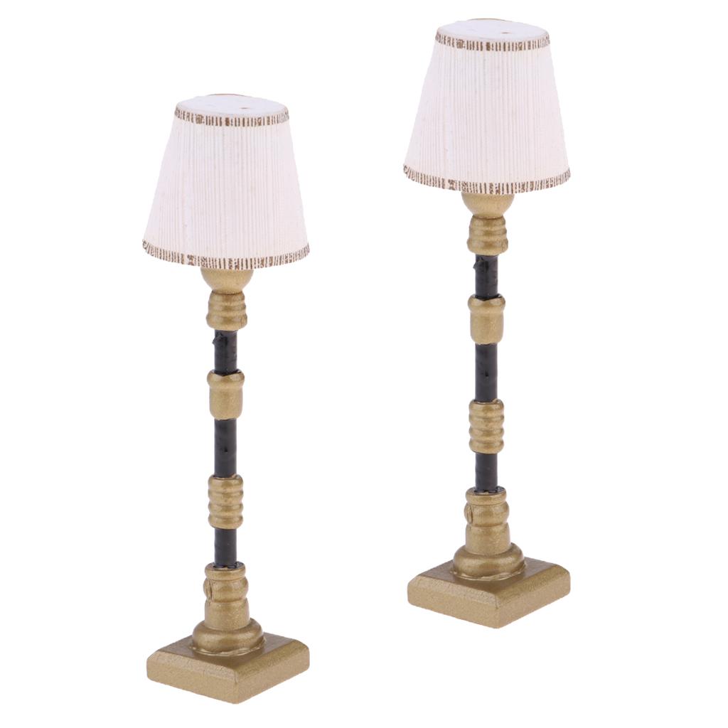 2Pcs 1/12 Dollhouse Miniature Furniture White Lampshade Floor Lamp Light
