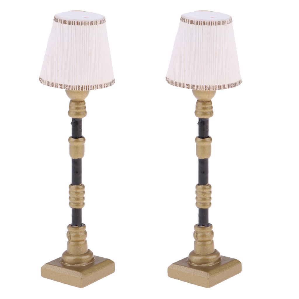 2Pcs 1/12 Dollhouse Miniature Furniture White Lampshade Floor Lamp Light